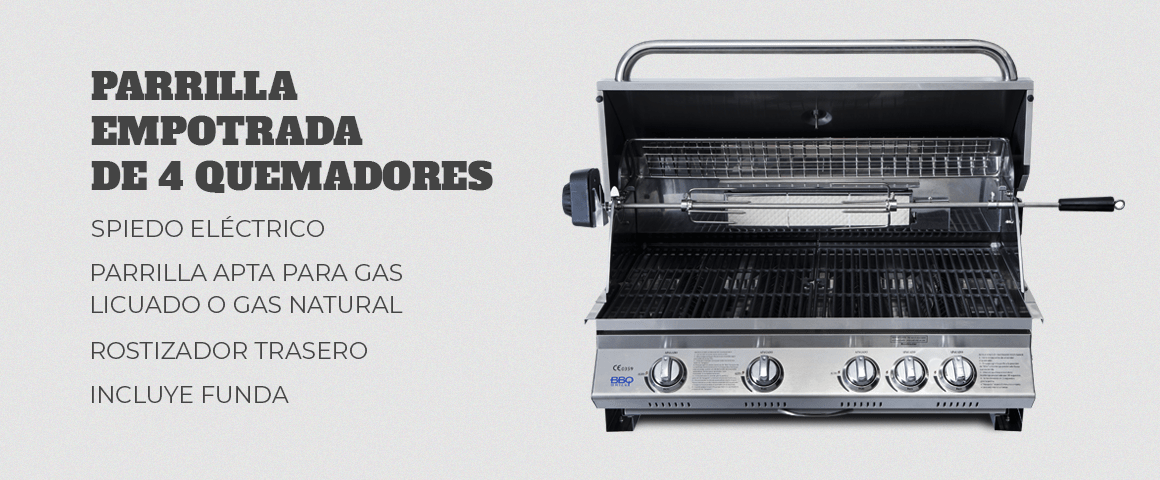 BBQ Grill KANSAS parrilla empotrada + Rostizador + FUNDA INCLUIDA + Spiedo. Gas Natural y Licuado