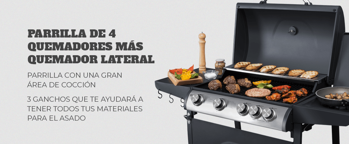 BBQ Grill INDIANA parrilla 4 quemadores + quemador lateral