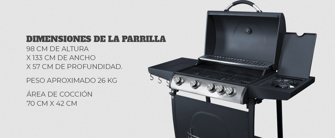 BBQ Grill INDIANA parrilla 4 quemadores + quemador lateral dimensiones