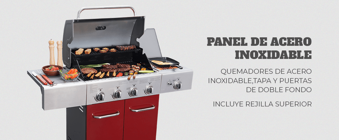 BBQ Grill TEXAS parrilla 4 quemadores + quemador lateral. Roja